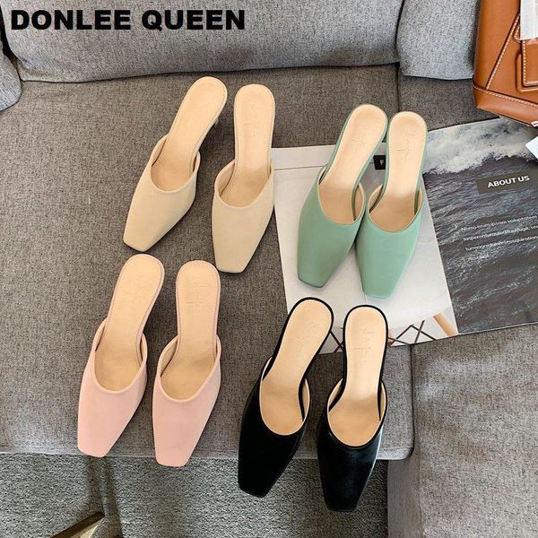 

slippers brand heels women slip on mules shoes slides outdoor thin low heel ladies fashion for party, Black