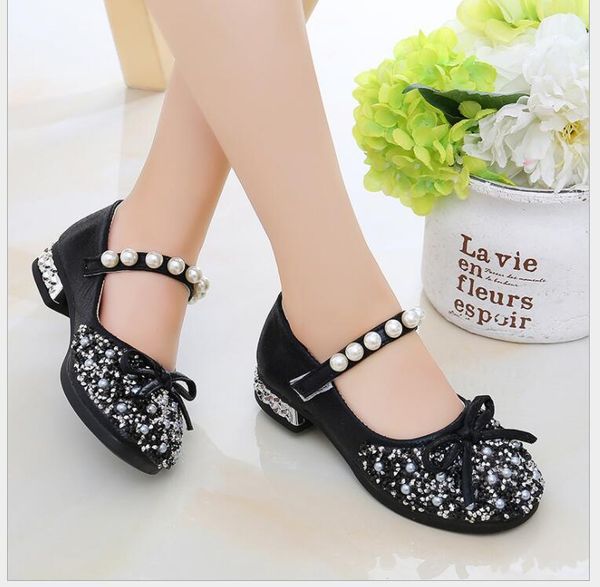

flat shoes fashiongirls' leather spring autunm summer baby princess girls flats children black pink students, Black;grey