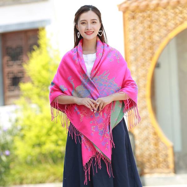 

scarves imitation cashmere thick ethnic style jacquard pashmina large square scarf ladies summer travel shawl cape warm foulard, Blue;gray