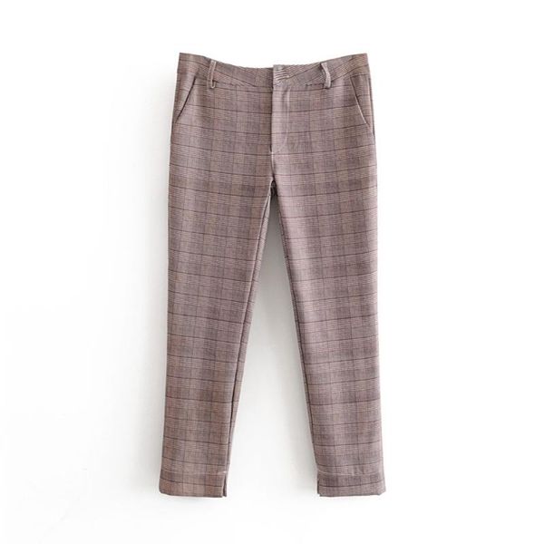 

women's pants & capris early spring 2021 mid waist pocket with narrow leg looks thin plaid casual 07149269707, Black;white