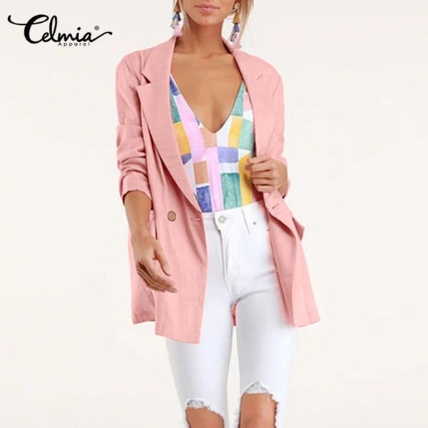 

women's blazers 2021 autumn vintage long sleeve elegant office cotton suit blazer celmia casual solid coats female thin jackets suits &, White;black