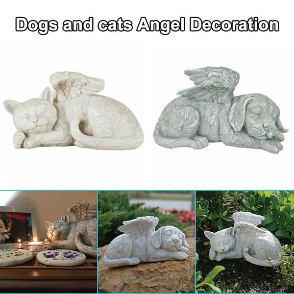 

angel pet statue 1/2pcs super cute sleeping dog/cat in angel's wing resin garden ornament lxy9 decorations