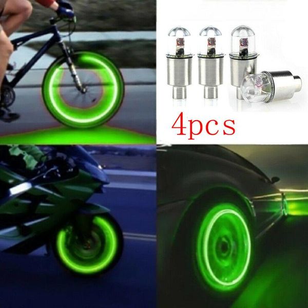 

interior&external lights 4x car tire tyre wheel dust stem air valve cap led light cover accessory assembled