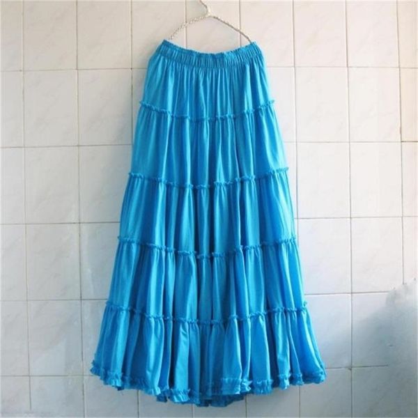 

bohemia women long beach skirts plus size summer girls ruffle ladies cotton female solid casual pleated 210708, Black