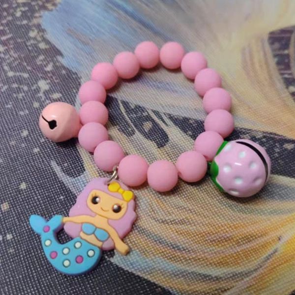 

bangle colorful beads bell charm kids children bracelet elastic little girls holiday christmas festival gift decor, Black