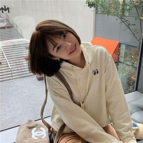 

hoodie women's spring and autumn style plus velvet loose casual embroidery short long sleeve shirt hoodies & sweatshirts, Black