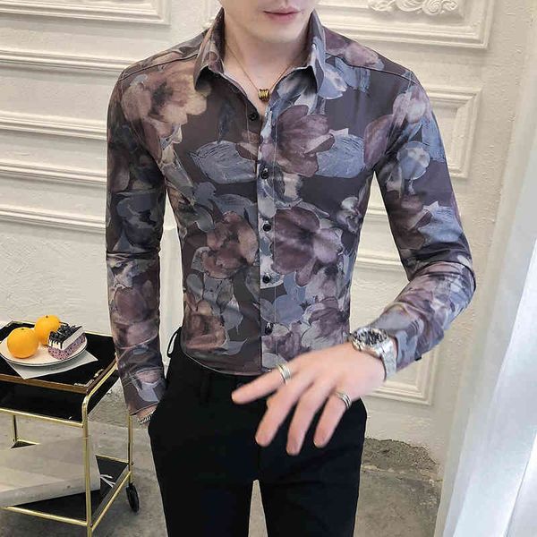 

men's casual shirts spring floral men long sleeve simple fine tuning streetwear tuxedo night club homme 3xl- t01s, White;black