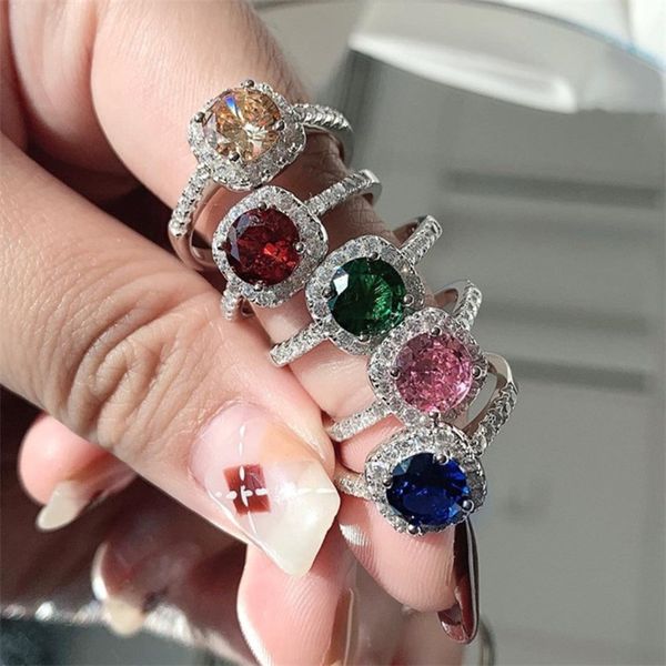

925 sterling silver designer rings 2021 luxury wedding rings jewelry for women 5a cubic zirconia blue green pink diamond never fade not alle, Slivery;golden