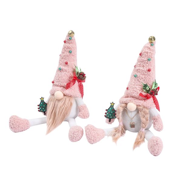 Pembe Noel Cüceler Süslemeleri El Yapımı İsveç Tomte İskandinav Heykelcik Peluş Elf Noel Dekor Uzun Bacak XBJK2109