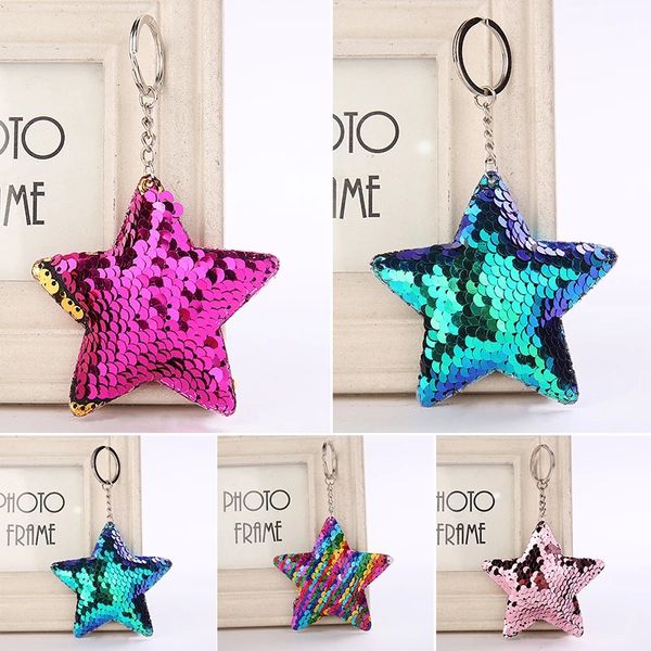 

cute shiny sequins star keychain fashion bling key chain keyrings for women men car bag pendant jewelry gifts accessories, Slivery;golden