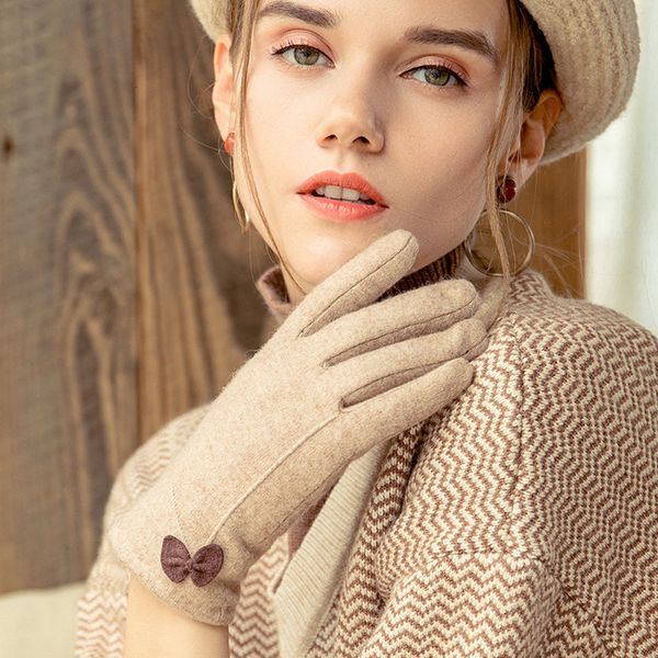 

female winter women warm wool lovely student autumn plush thickened riding driving touch screen gloves, Blue;gray