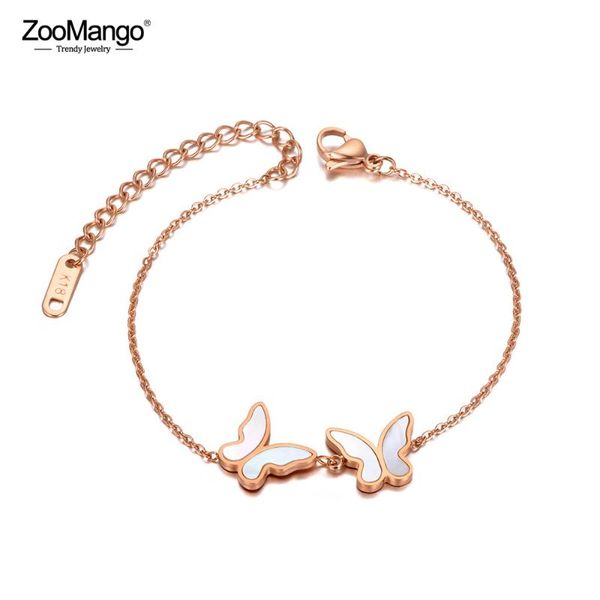 

charm bracelets zoomango 316l stainless steel bohemia double butterfly animal for women trendy white shell party jewelry zb20142, Golden;silver