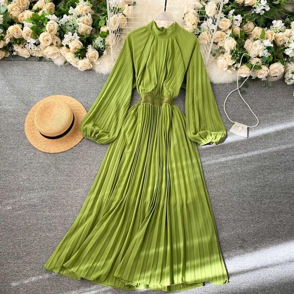 

casual dresses boho midi dress autumn runway luxury women high waist winter long sleeve a-line 2021 vintage elegant party, Black;gray