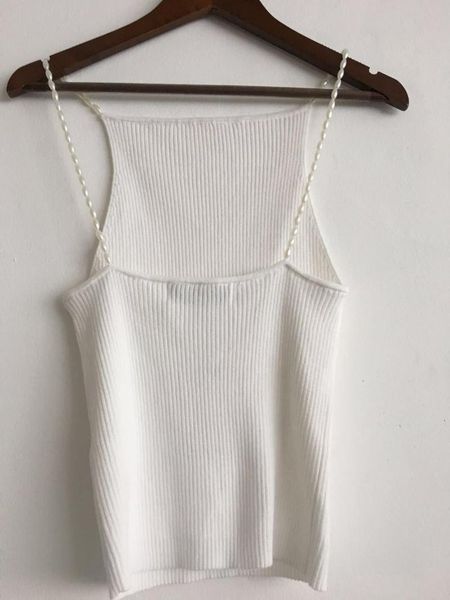 

women's tanks & camis women pearl strap knitted tank 2021 spring summer ladies slim stripes knitwear sling vest female, White