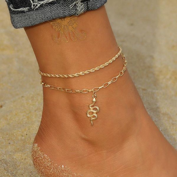 

anklets fashion boho sandy beach handmade gift crystal snake butterfly pendant gold twist fishbone leaf chain anklet jewelry gfit, Red;blue