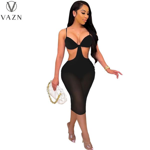 

casual dresses vazn 2021 parity club solid young open backless spaghetti strap long dress women high waist thin midi, Black;gray