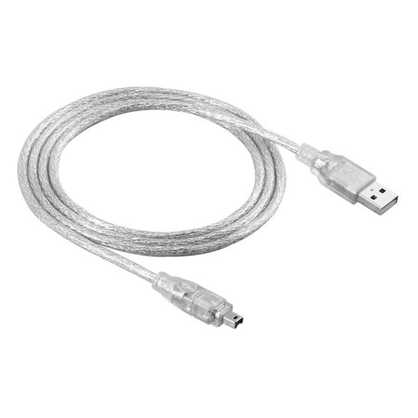 USB 2.0-Adapterkabel, männlich, Firewire iEEE 1394, 4-polig, iLink-Stecker, Kabel, silberfarben, transparent, 1,2 m