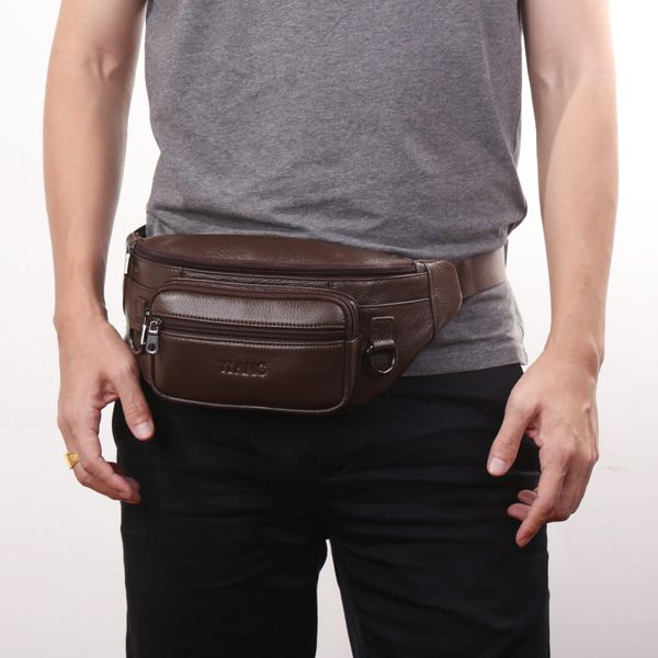 

men waist casual genuine leather fanny quality cowhide packs sling messenger bags