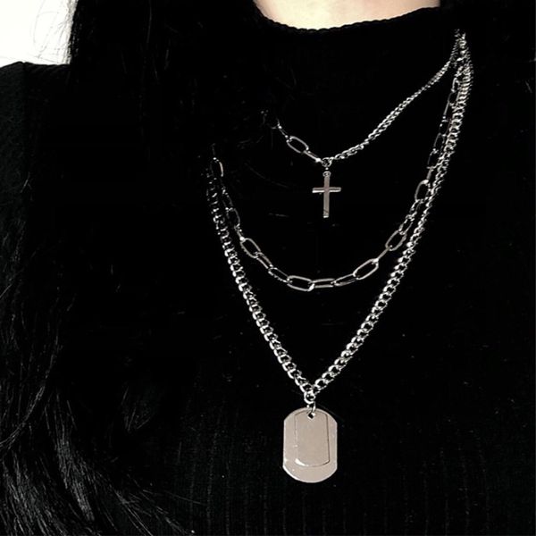 

design jewelry japan and south korea hip-hop tiktok cross hanging tag multi layer necklace sweater chain voice, the same network red jewelry, Silver