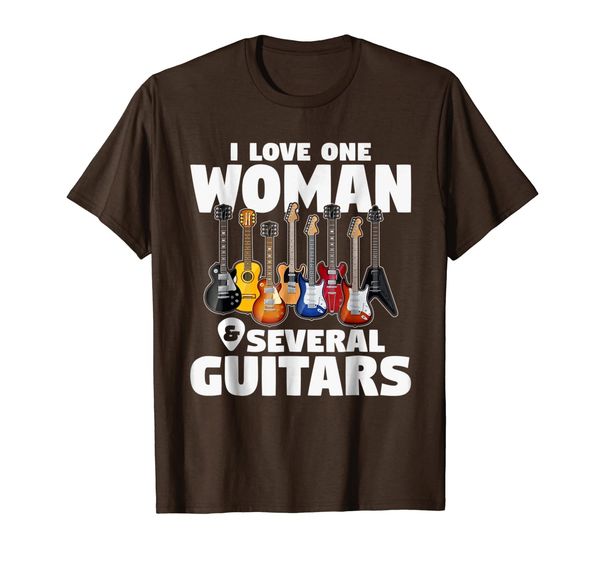 

i love one woman several guitars guitarist t-shirt, White;black