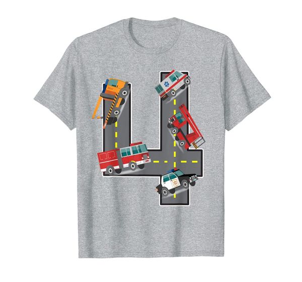 

four year old 4th birthday fire truck ambulance police car t-shirt, White;black