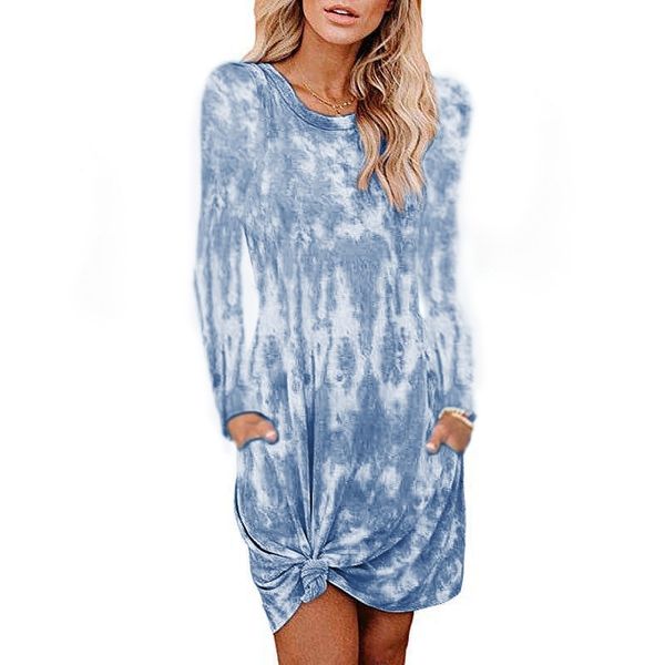 

2020 new women's tie dye printing loose long sleeve dress, Black;gray