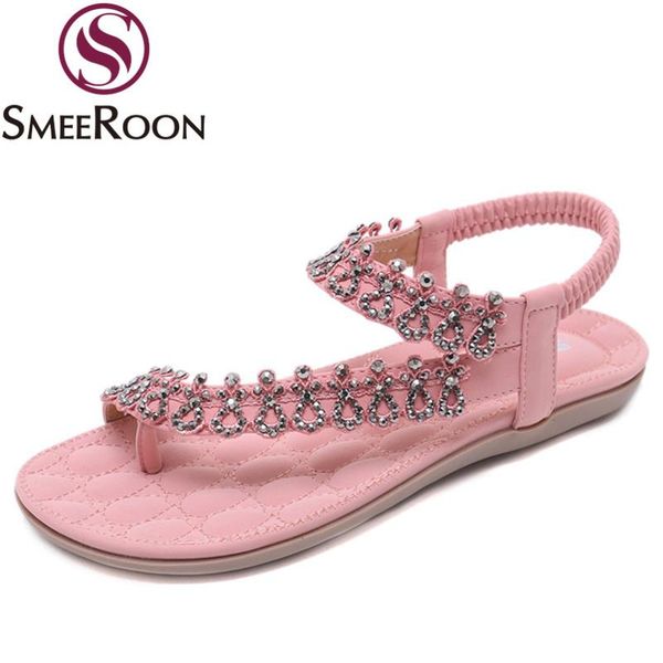 

smeeroon size 35-42 summer sandals women bohemian beach casual crystal ladies shoes comfortable 2021, Black