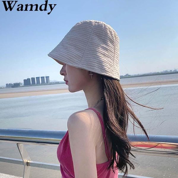 

fashion bucket hats women summer sunscreen panama hat men pure color sunbonnet fedoras outdoor fisherman beach cap wide brim, Blue;gray