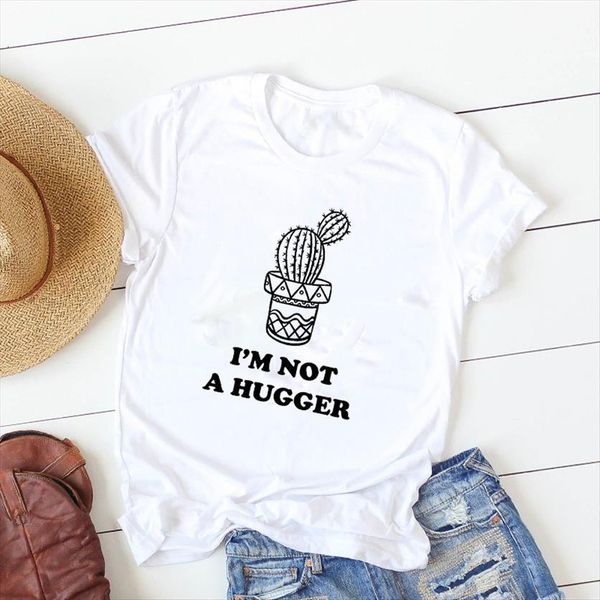 

cactus not a hugger printed womens short sleeve tee female clothes graphic, White
