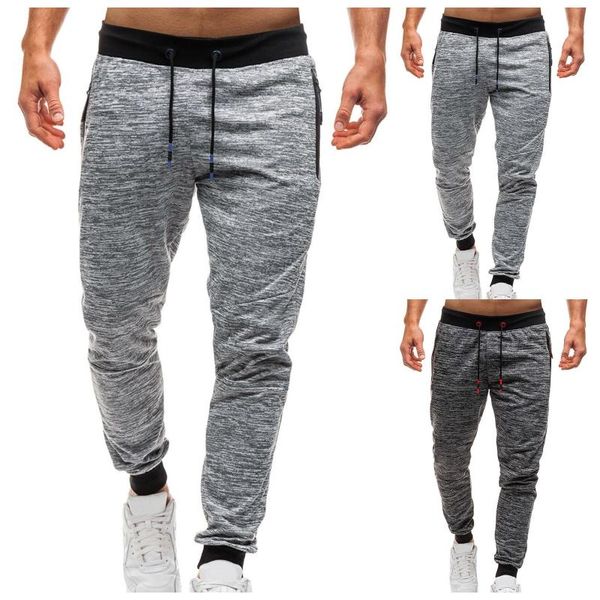 

yoga outfit male fitness leggings men's casual jogging pants mid-waist sports drawstring sweatpants trousers with zipper pockets
