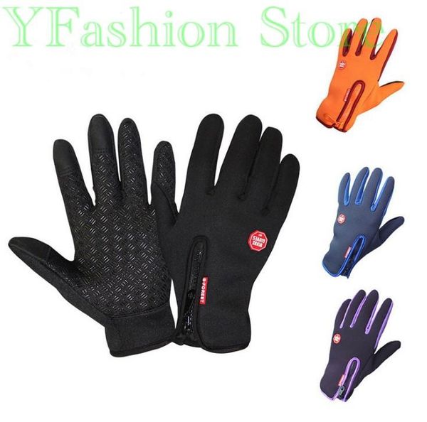 

outdoor windproof sports touch screen gloves mountain bike cycling all-finger warm scratch velvet skiing mtb, Black