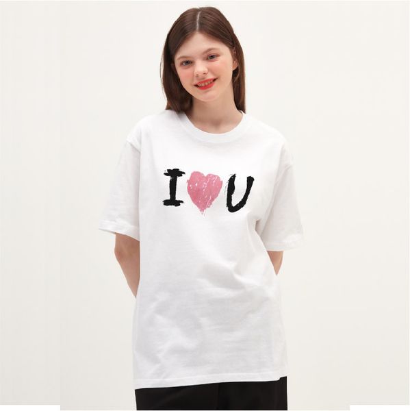 

2021 brand tracksuits cotton english mens love printing and womens summer round neck tshirt street versatile loose short, Gray