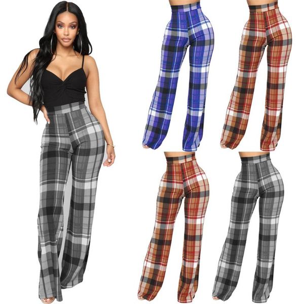 

women's pants & capris casual plaid wide leg fashion workout three color checkered, Black;white