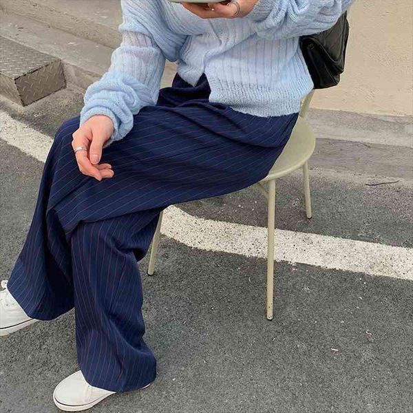 

spring summer stripe loose thin all match straight leisure trousers ol lady high waist casual wide leg pants, Black;white