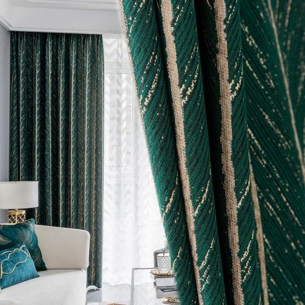 

curtain & drapes luxury beauty gold lines fishbone pattern jacquard shade yarn-dyed living room bedroom finished product