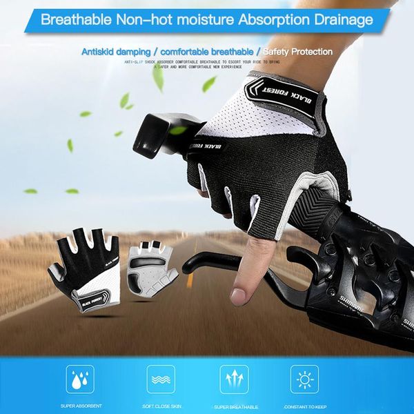 

half finger cycling bike gloves anti-slip breathable sports riding anti-skid fitness weightlifting men women, Black