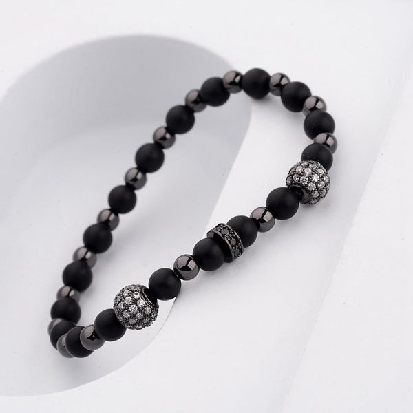 

beaded, strands classic micro pave black ball charm bracelet men fashion stone bead adjustable women jewelry