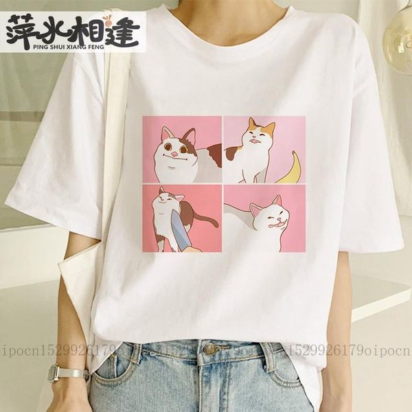 

women's t-shirt female cartoon cat tees t shirt sleeve casual ulzzang kawaii harajuku drop vintage short women, White