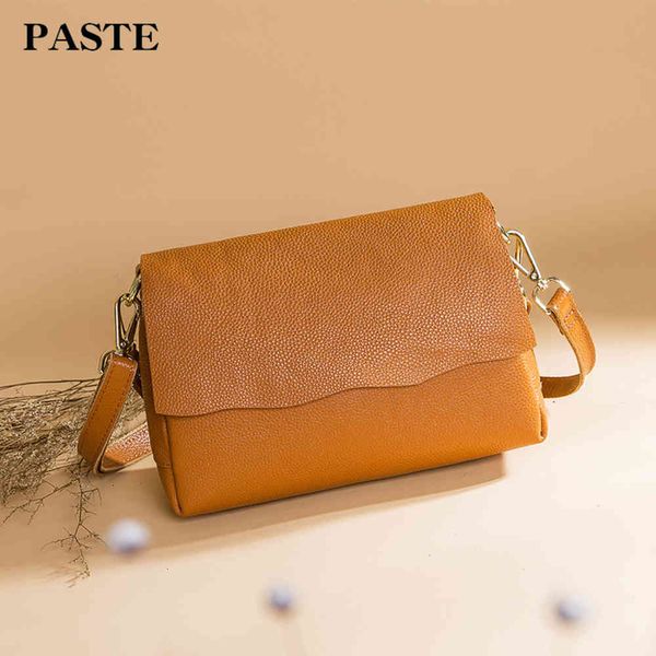 

new fashion in spring and summer 2021 layer leather flap bag single shoulder hand messenger bag versatile leather 2005