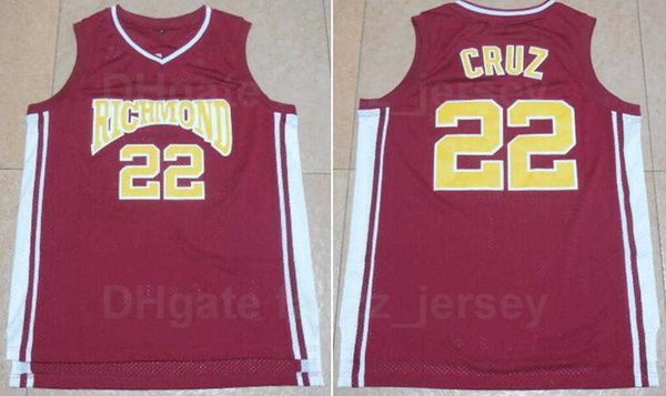 

moive richmond 22 timo cruz jersey basketball university team away color red all stitched sports breathable pure cotton sewing college men s, Black