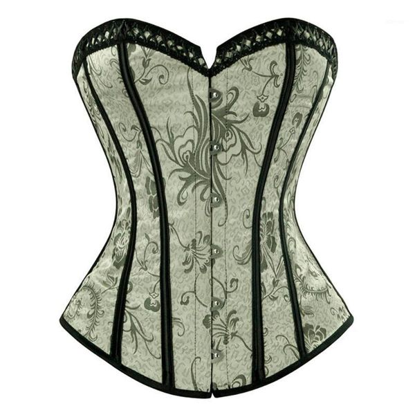 

bustiers & corsets women's steampunk overbust corset floral retro satin and waist trainer lingerie plus size, Black;white