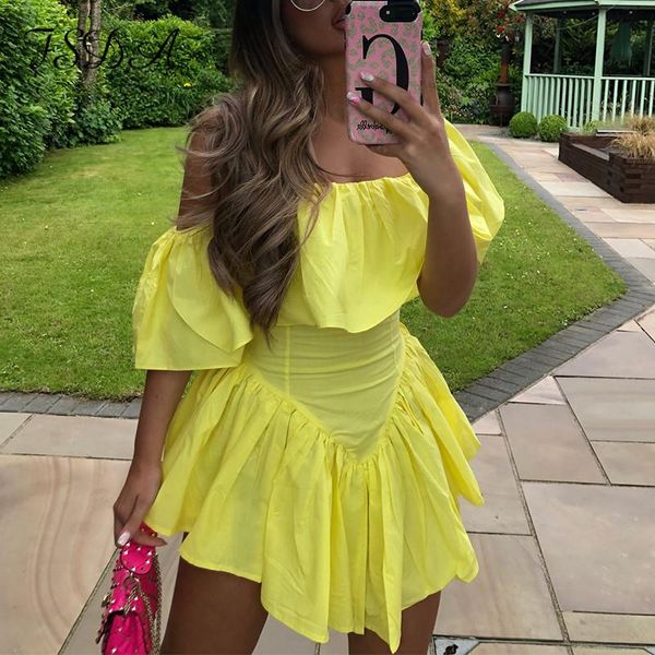 

casual dresses fsda yellow y2k wrap sleeveless dress mini summer ruffles a line women off shoulder party backless white, Black;gray