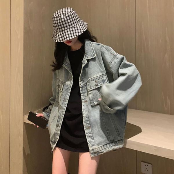 

women's trench coats casual women clothes oversized loose jean jackets spring fall 2021 girls long sleeve denim coat korean style outer, Tan;black
