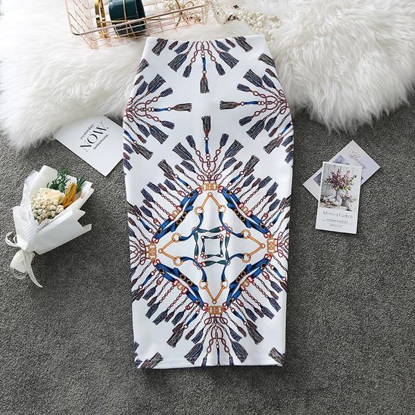 

skirts 2021 women's pencil skirt summer positioned print high waist stretch slim for work plus size female falda, Black