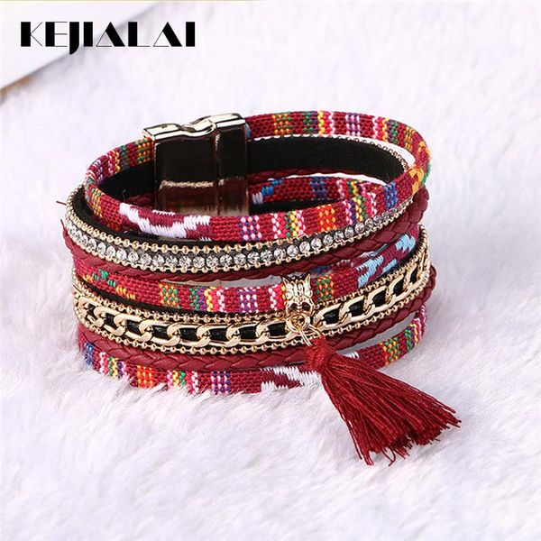 

tennis dankaishi ethnic women wrap bracelets rope chain magnetic buckle leather bracelet daily jewelry for woman, Golden;silver