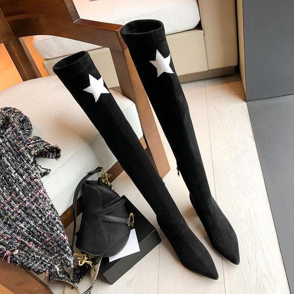 

boots lovirs boutique women over-knee warm short plush winter pointed toe chunky heel party fashion for, Black