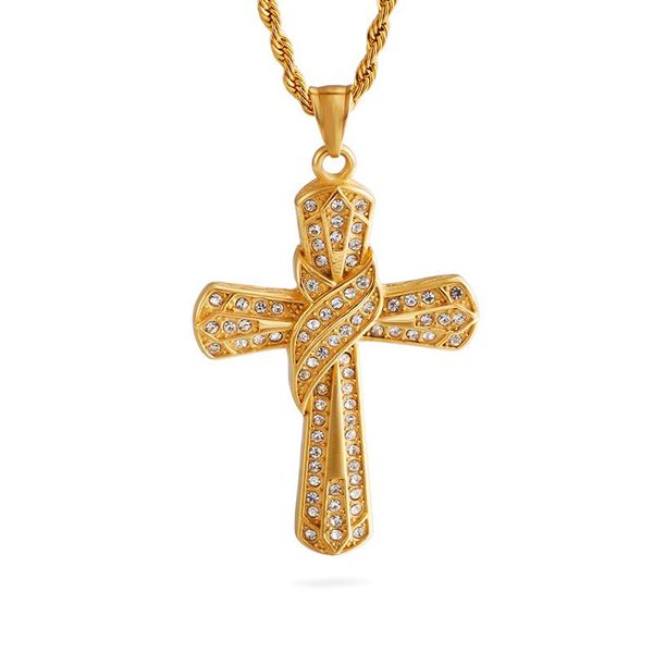 

pendant necklaces big cross jewelry 316l stainless steel zircon wedding engagement pendants with necklace for women men, Silver