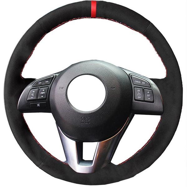 

steering wheel covers alcantara suede leather car cover red marker on for cx-5 cx5 atenza 2014 3 cx-3 2021 scion ia