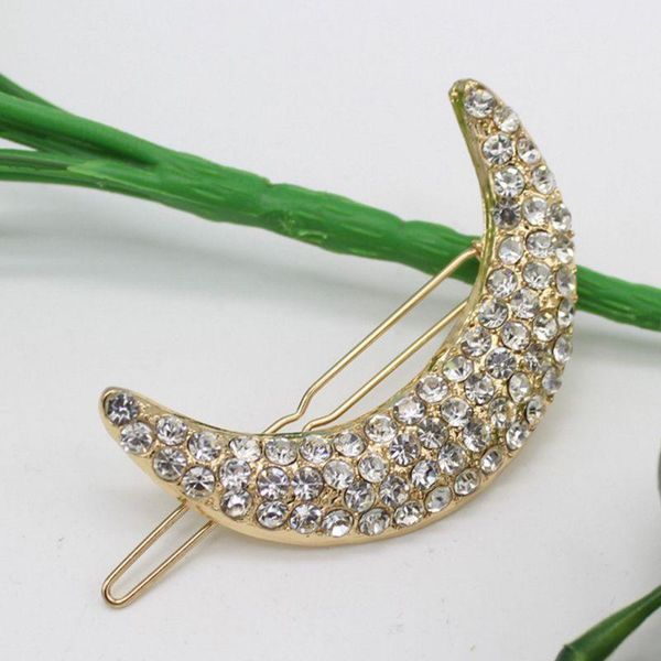 

hair accessories vintage minimalist glitter rhinestone bobby pins ladies girls crescent moon shaped metallic clip luxury jewelry barrettes
