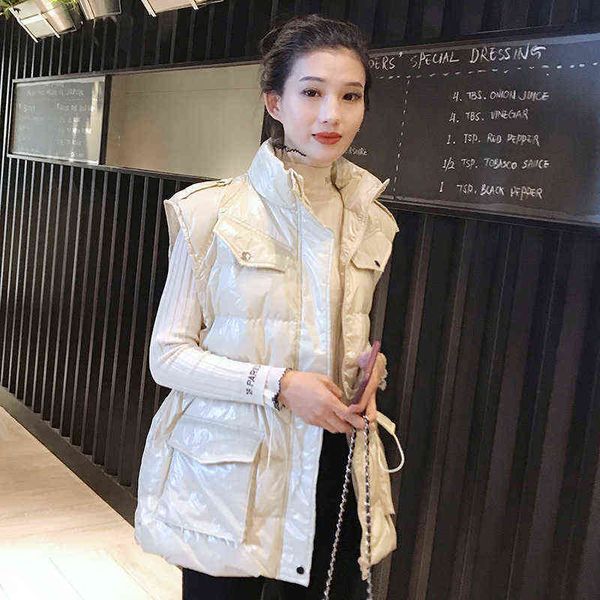 

2021 winter down vest women's short korean fashion wearing white duck , waistcoat and stand collar, Black;white